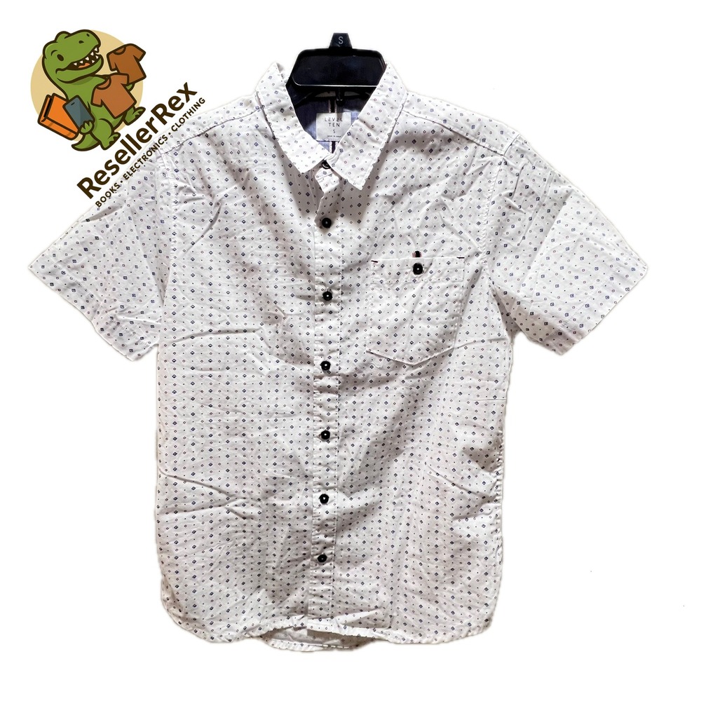 LEVEL TEN Men's Short Sleeve Button Down Shirt Geometric Print Small
